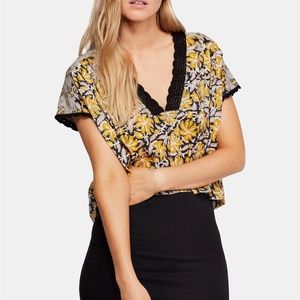 Free People Leilani Floral Boho Peasant Lace Top